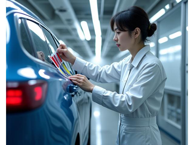 韓國汽車塗料技師在車身噴塗測試
